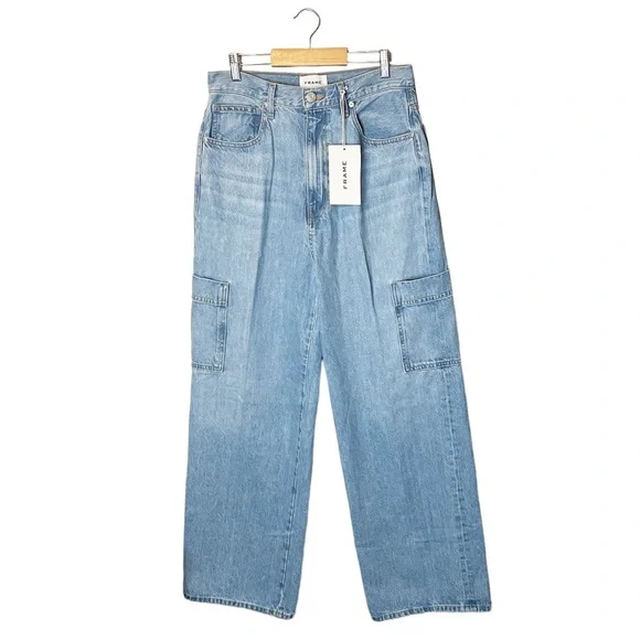 NWT Frame Denim High Rise Baggy Pocket Straight Leg Jeans Genoa Wash